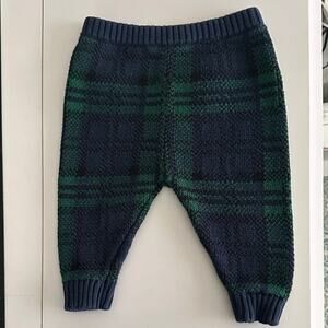 Baby Plaid Sweater Pants 6 12M Green Navy Knit Preppy Cabin Holiday Christmas